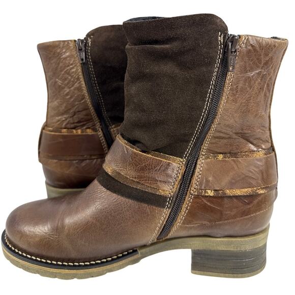 Dromedaris Kikka Ankle Boot Women's 9 Brown Gold Leather Suede Side Zip - Picture 3 of 10